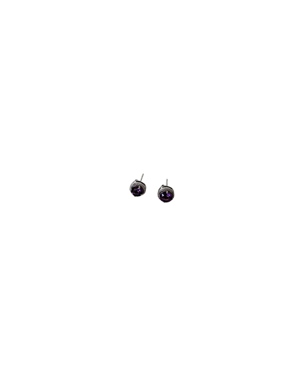 Amethyst Purple Crystal Halo Stud Earrings Silver Tone 8mm CZ - Picture 4 of 5